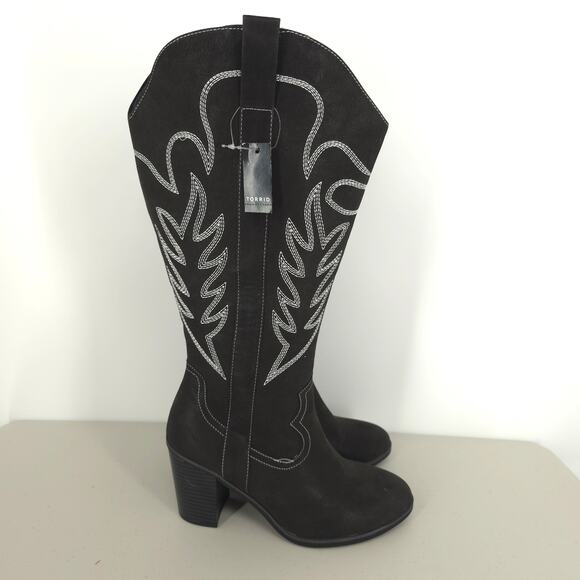Torrid Tall Shaft Heeled Western Boot Black Size 9 WW NWT - Picture 6 of 14
